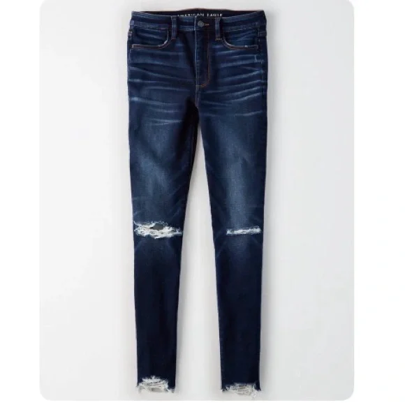American Eagle Outfitters Dark Blue Ripped High Waisted Jeggings NWT - Picture 1 of 5
